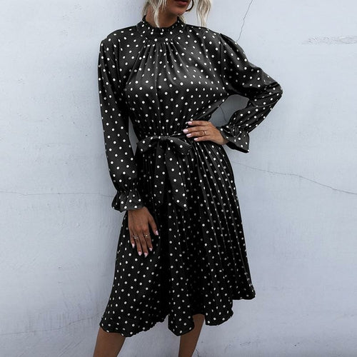 Modest Dresses: Polka Dot Long Sleeve Modest Midi Dress – Jen Clothing