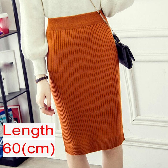 Knitted Modest Pencil Skirt Ladies High Waist Midi Length Skirt – Jen ...