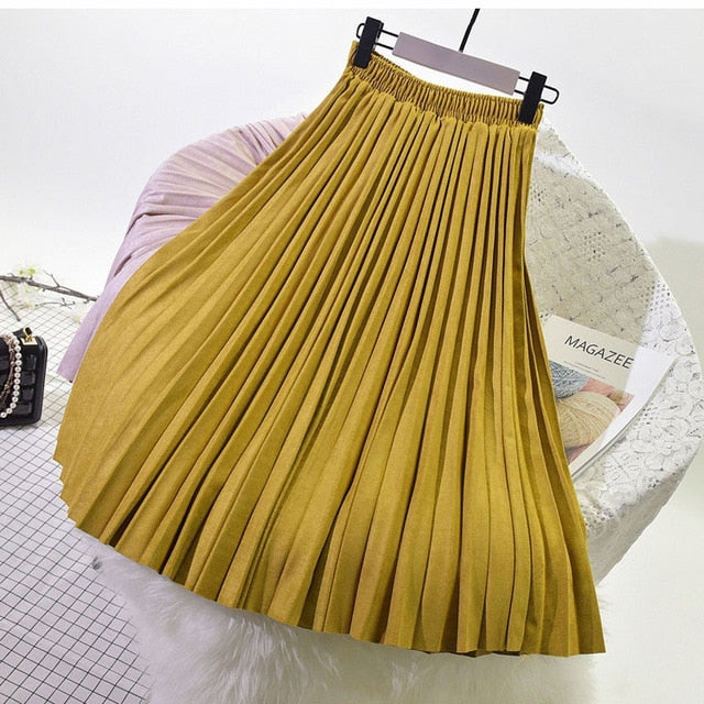 Modest Skirt - Long Solid Pleated Velvet Suede Skirt Midi Skirt – Jen ...
