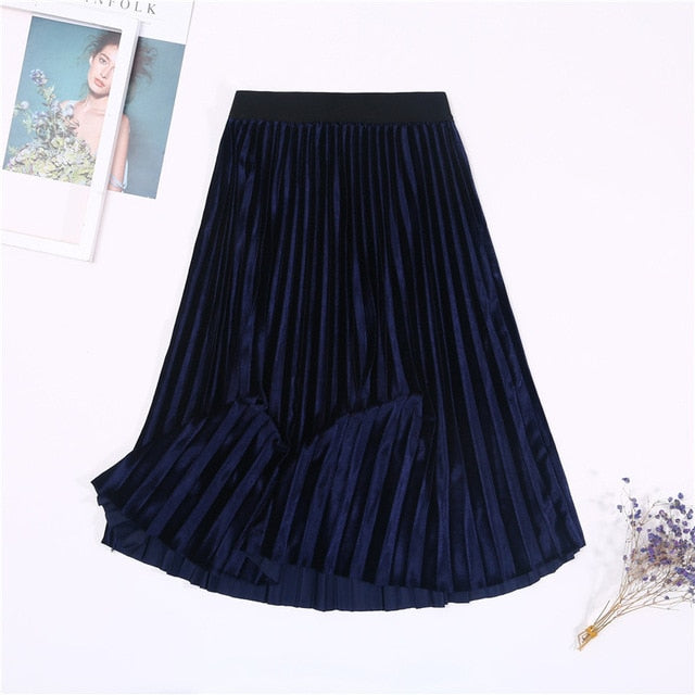 Modest Skirt - Ladies Pleated Velvet Skirt High Waisted Elegant Long M ...