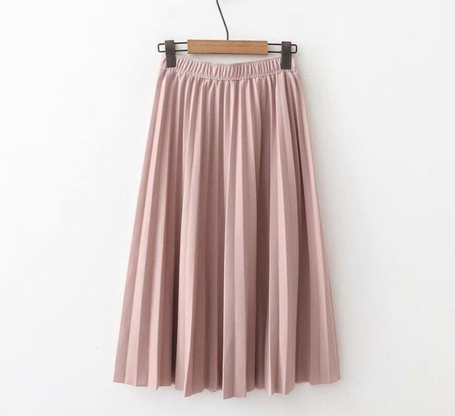 Modest Skirts for Women High Waist Pleated Black Elastic Waist Midi Sk ...